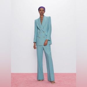 ZARA double breasted blazer and wide leg pants suit